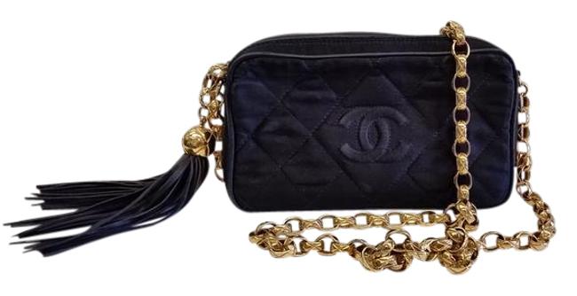 Chanel Camera Vintage Black Satin Cross Body Bag 
