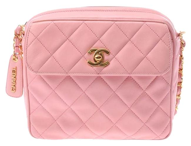 Chanel Camera Case Vintage Pink Lambskin Leather Cross Body Bag 