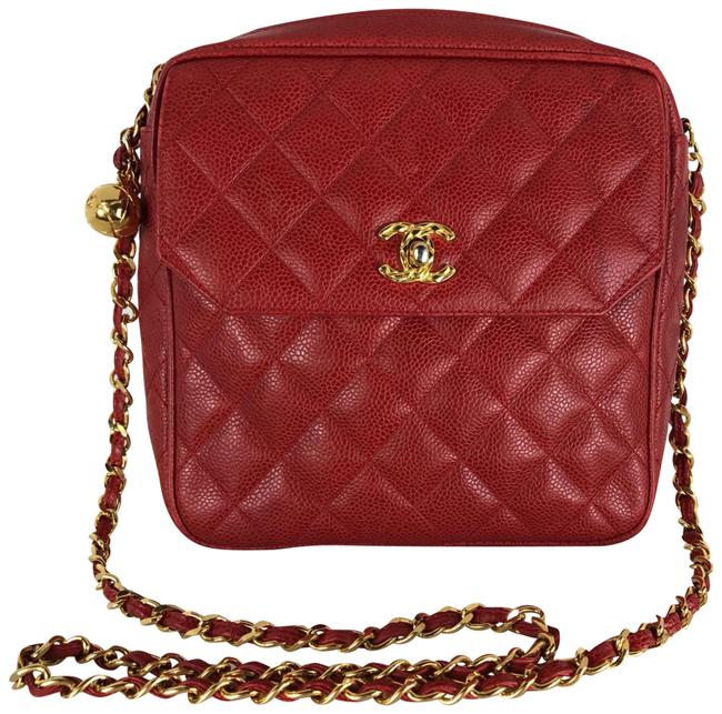 Chanel Camera Vintage Caviar Red Leather Cross Body Bag 