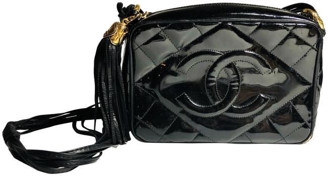 Chanel Camera Vintage Quilted Black Patent Leather Cross Body Bag 