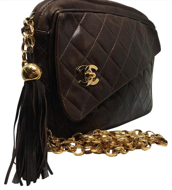 Chanel Camera Vintage Quilted Dark Brown Lambskin Leather Cross Body Bag 