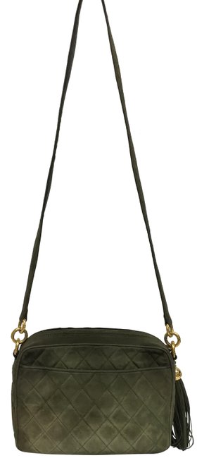 Chanel Camera Vintage Quilted Olive Suede Cross Body Bag 