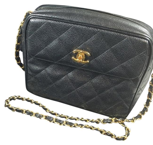 Chanel Camera Vintage Sac Black Caviar Leather Cross Body Bag 