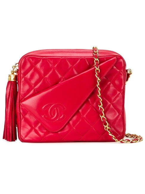 Chanel Camera Case Vintage Tassel Red Lambskin Cross Body Bag 