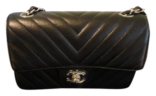 Chanel Caviar Chevron Mini Shw Bnib Black Leather Cross Body Bag 