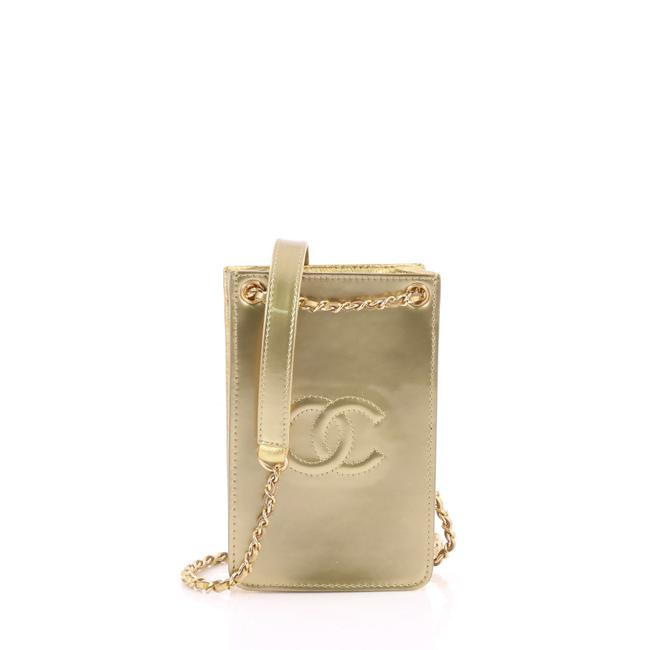 Chanel Cc Phone Gold Patent Leather Cross Body Bag 