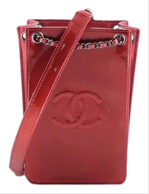 Chanel Cc Phone Holder Patent Red Leather Cross Body Bag 