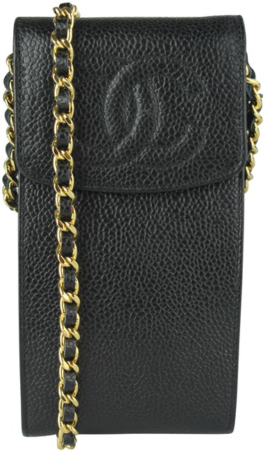 Chanel Cell Phone Pochette Black Leather Cross Body Bag 