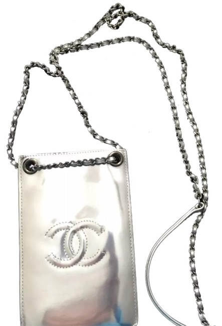 Chanel Cellphone Pouch Silver Patent Leather Cross Body Bag 