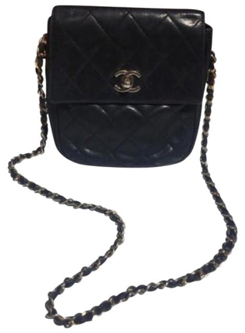 Chanel Chain Black Lambskin Leather Cross Body Bag 