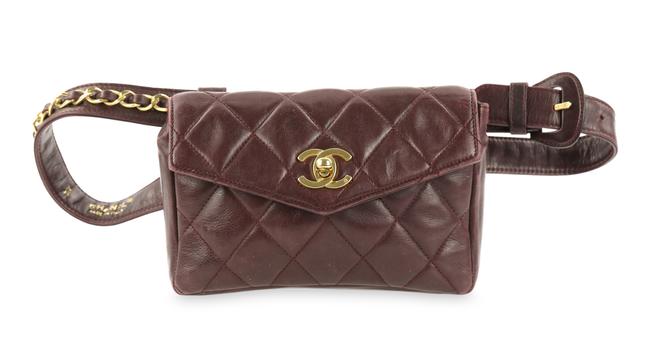Chanel Chain Flap Waist Oxblood Red Lambskin Leather Cross Body Bag 