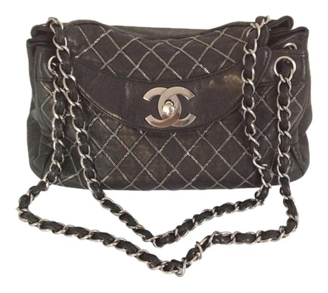 Chanel Chain Quilted Cc Logo Black Leather &amp Silver Metal Cross Body Bag 