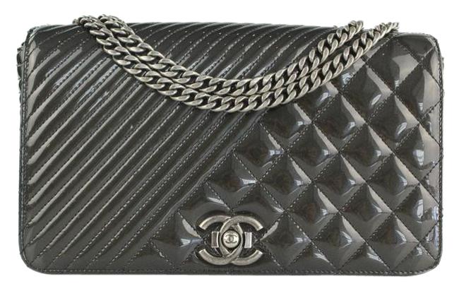 Chanel Chevron Quilted Glitter Black Leather Cross Body Bag 