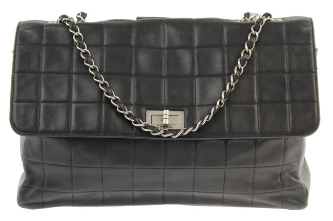 Chanel Chocolate Bar Flap Black Lambskin Leather Cross Body Bag 