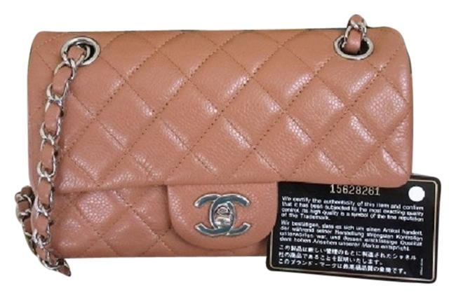 Chanel Classic 4 Hole Mini Flap Light Brown Caviar Cross Body Bag 