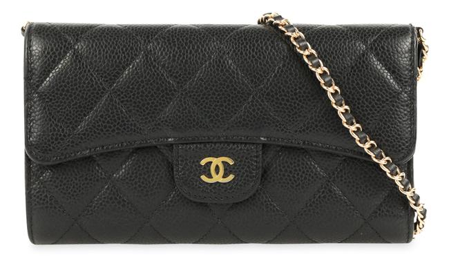 Chanel Classic L Caviar Flap Wallet \ Black Leather Cross Body Bag 