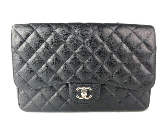 Chanel Jumbo Classic Caviar Single Flap Black Calfskin Leather Cross Body Bag 