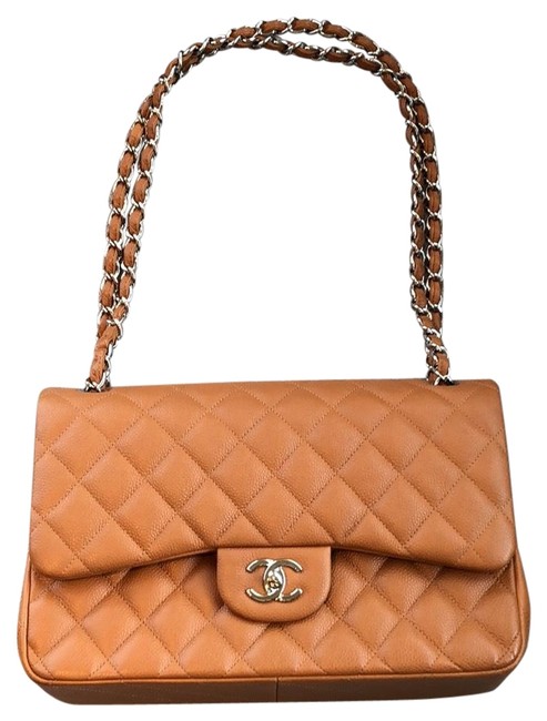 Chanel Classic Flag Jumbo Caramel Leather Caviar Cross Body Bag 