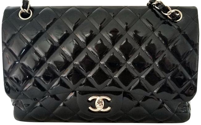 Chanel Classic Double Flap Jumbo Large Black Patent Leather Cross Body Bag 