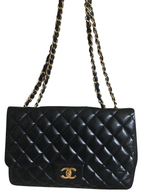 Chanel Classic Flap 2010 Jumbo Black Lambskin Cross Body Bag 