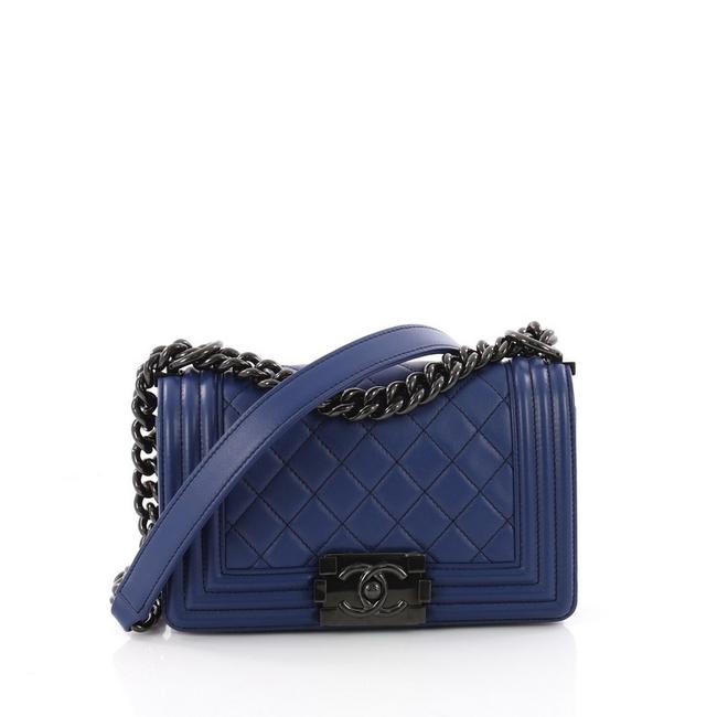 Chanel Classic Flap Boy Quilted Lambskin Small Blue Leather Cross Body Bag 
