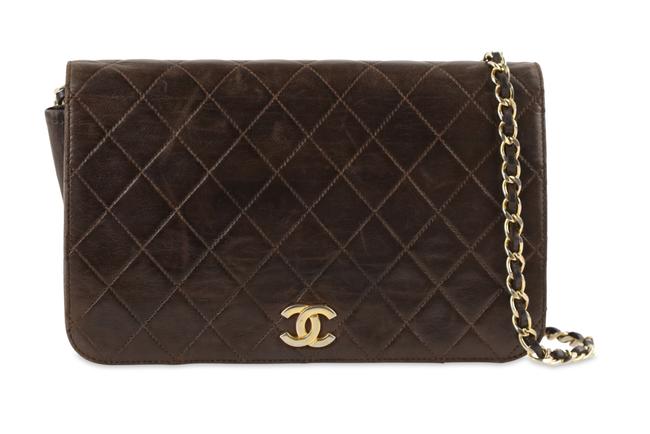 Chanel Classic Flap Brown Lambskin Leather Cross Body Bag 