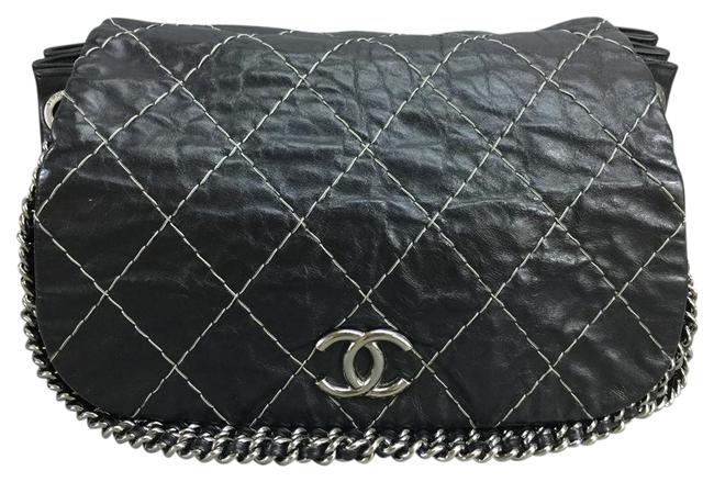 Chanel Classic Flap Cc Accordion Black Calfskin Leather Cross Body Bag 