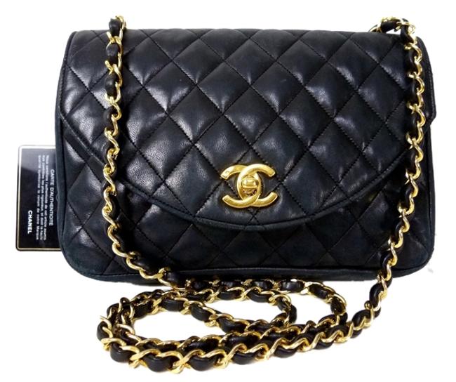 Chanel Classic Flap Cc Logo Black Lambskin Leather Cross Body Bag 