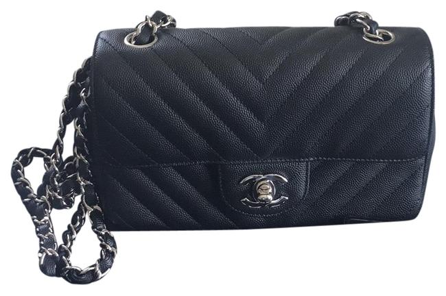 Chanel Classic Flap Chevron Mini Black Caviar Leather Cross Body Bag 