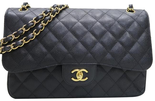 Chanel Classic Flap Shoulder Classic Jumbo Double Black Caviar Cross Body Bag 
