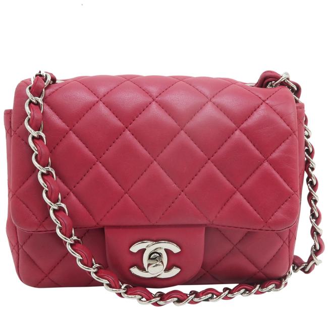 Chanel Classic Flap Classic Mini Square Red Lambskin Leather Cross Body Bag 