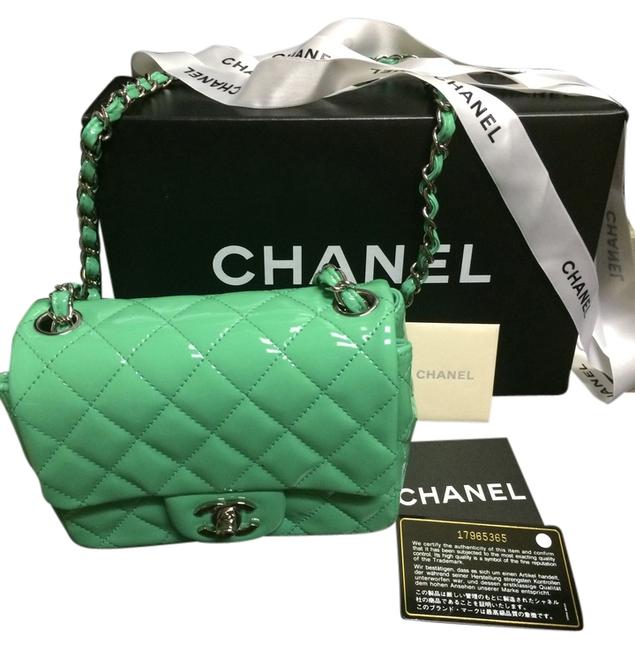 Chanel Classic Flap Classic Mint Green Patent Leather Cross Body Bag 