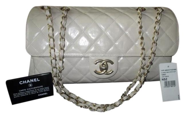 Chanel Classic Flap Complete Set Jumbo Beige Leather Cross Body Bag 