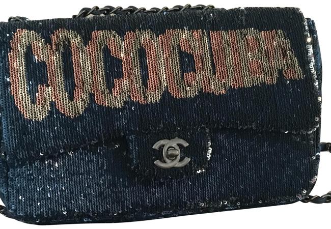 Chanel Classic Flap Cuba Sequin Navy Cross Body Bag 