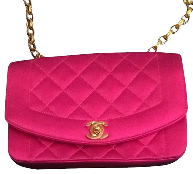 Chanel Classic Flap Diamond Quilted Mini Fuschia Satin Cross Body Bag 