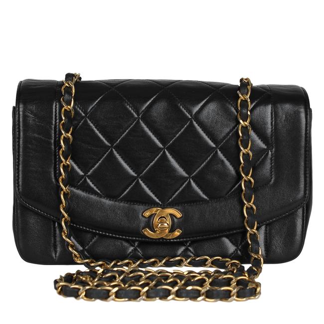 Chanel Classic Flap Diana 22 6880 Black Lambskin Leather Cross Body Bag 
