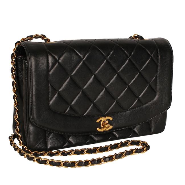 Chanel Classic Flap Diana 25 6586 Black Lambskin Leather Cross Body Bag 