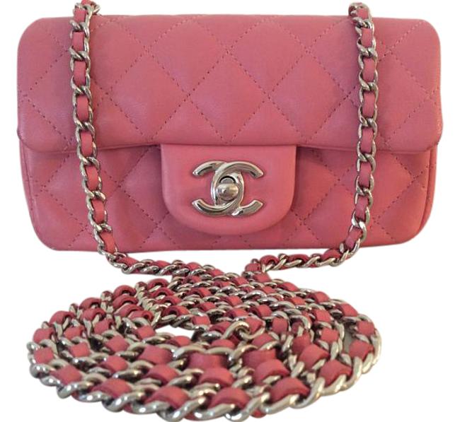 Chanel Classic Flap Box Extra Mini + Rose Pink Lambskin Leather Cross Body Bag 