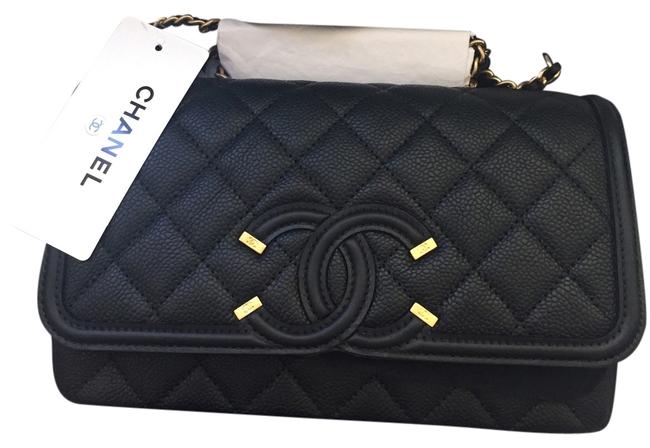 Chanel Classic Flap Filigree Black Caviar Cross Body Bag 