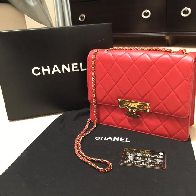 Chanel Classic Flap Golden Class Double Cc Rouge Lambskin Cross Body Bag 