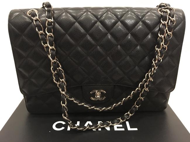 Chanel Classic Flap Large Black Caviar Leather Cross Body Bag 