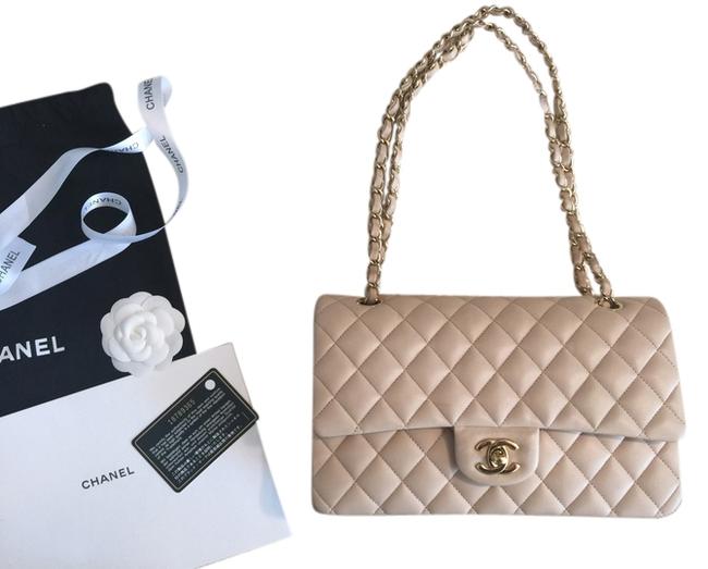 Chanel Classic Flap Medium Beige Lambskin Cross Body Bag 