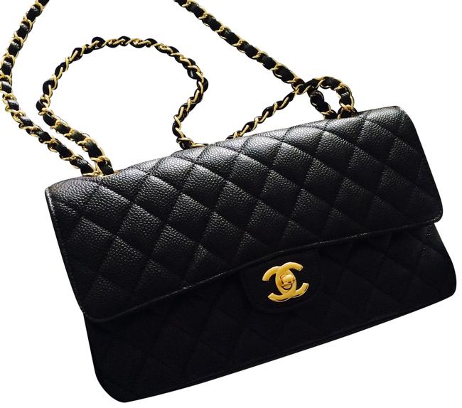 Chanel Classic Flap Medium Black Caviar Leather Cross Body Bag 