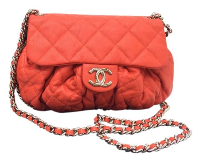 Chanel Classic Flap Medium Chain Around Orangered Lambskin Cross Body Bag 