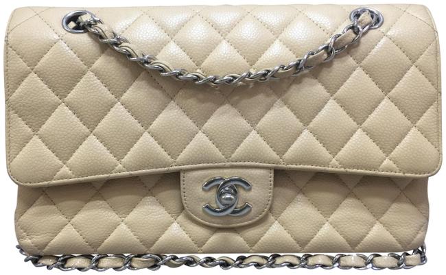 Chanel Classic Flap Shoulder Medium Double Flap Cf Beige Caviar Cross Body Bag 
