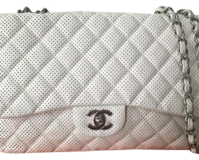 Chanel Classic Flap Medium White Perforated Leather Cross Body Bag 