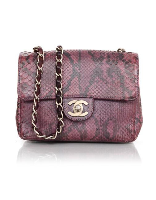 Chanel Classic Flap Metallic Mini Purple Python Cross Body Bag 