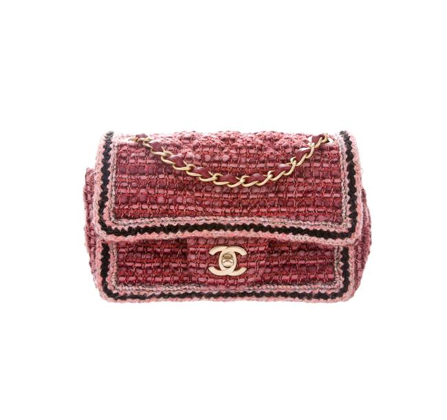 Chanel Classic Flap Mini Pink Tweed Cross Body Bag 