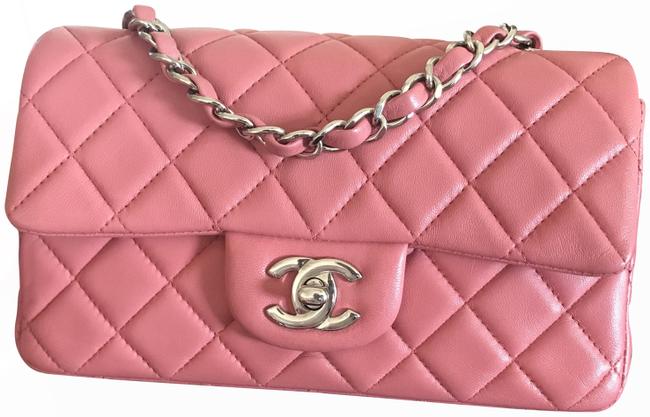 Chanel Classic Flap Mini Rectangular Pink Lambskin Leather Cross Body Bag 