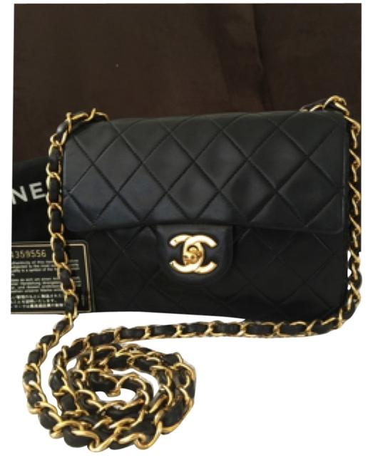 Chanel Classic Flap Mini Square Black Lambskin Cross Body Bag 